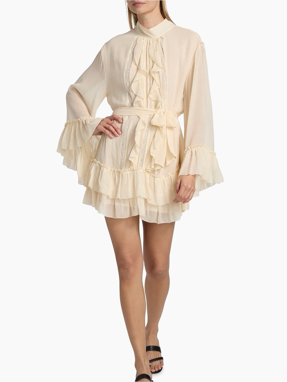 Ramy Brook Cream Mini Dress with ruffles and lace detailing